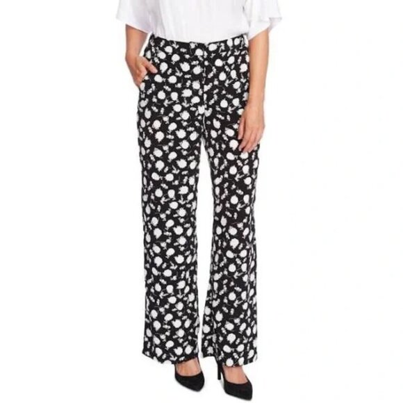 Vince Camuto Black and White Floral Wide Leg Pant Size 14 - Picture 1 of 12